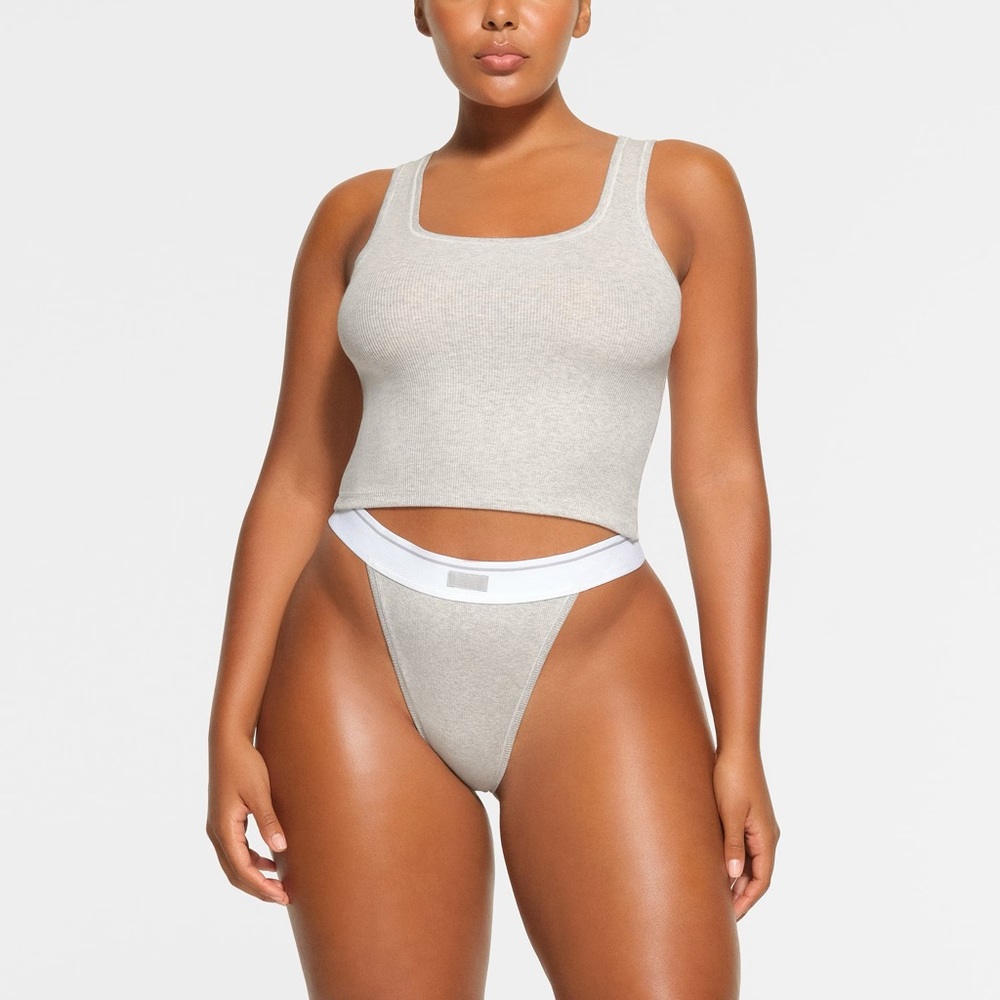 SKIMS Cotton Rib Thong Light Heather Grey